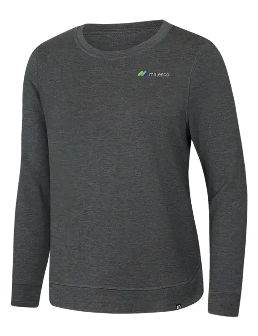 TravisMathew Womens Dark Grey Heather Lightweight Long Weekend Crew w/Majesco Logo
