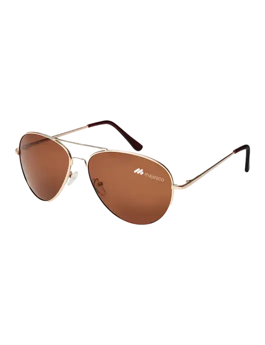 Aviator Coffee Brown with Gold Sunglasses  w/Majesco Logo