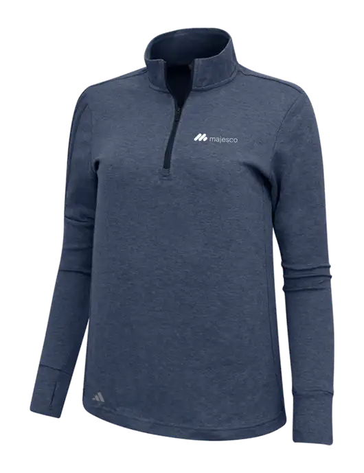 Adidas Navy Melange Womens 3 Stripes Quarter Zip Sweater w/Majesco Logo