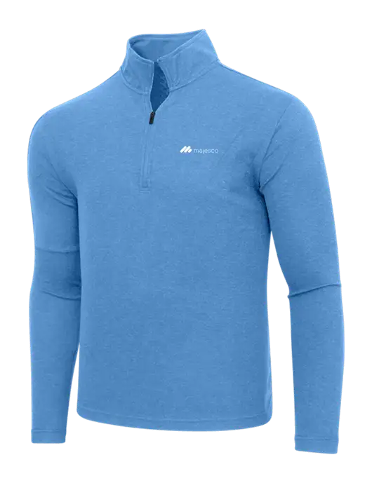 Adidas Light Blue Heather 3 Stripes Quarter Zip Sweater w/Majesco Logo