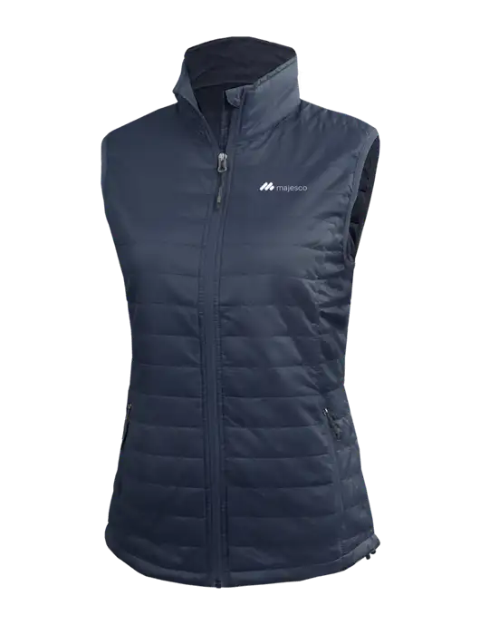 Womens Packable Navy Puffy Vest w/Majesco Logo