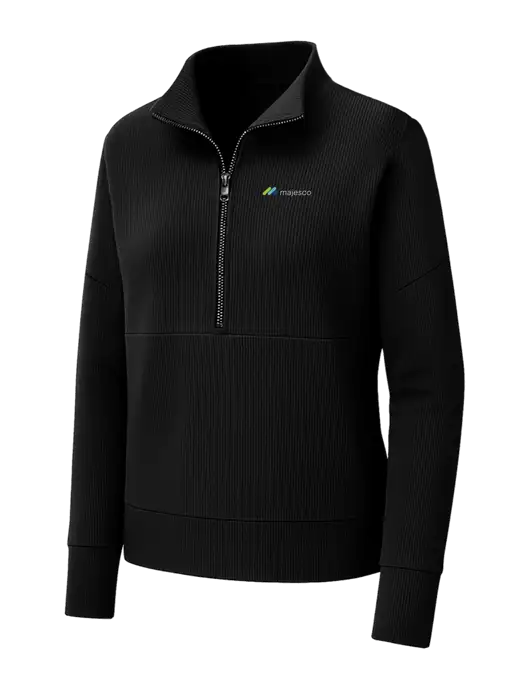 Mercer+Mettle Womens Black Linear Texture Quarter Zip w/Majesco Logo