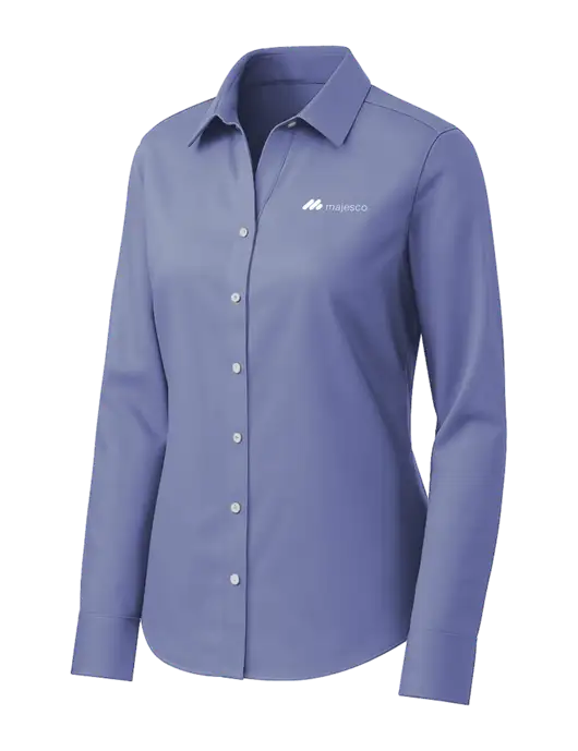 Brooks Brothers Womens Royal Blue Wrinkle-Free Stretch Pinpoint Shirt w/Majesco Logo