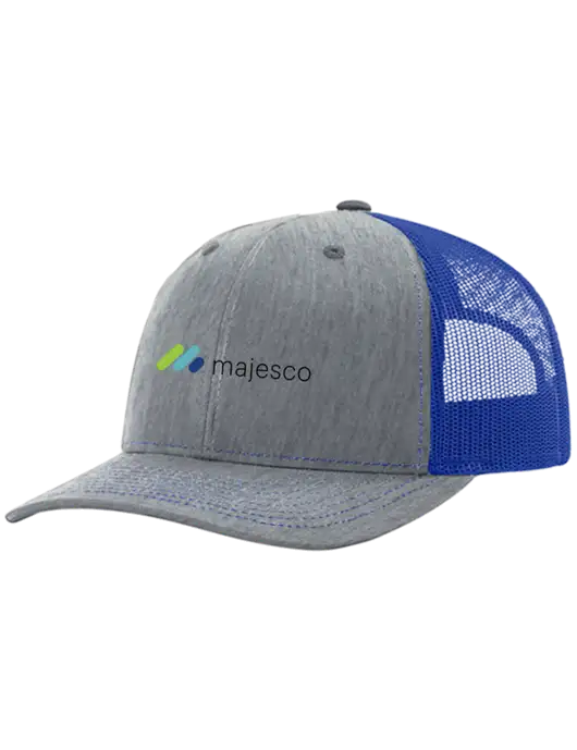 Richardson Adjustable Snapback Original 112 Trucker Cap Heather Light Grey w/Royal Mesh w/Majesco Logo