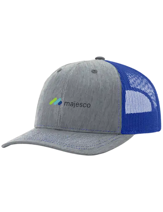 Richardson Adjustable Snapback Original 112 Trucker Cap Heather Light Grey w/Royal Mesh w/Majesco Logo