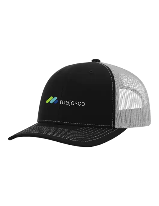 Richardson Adjustable Snapback Original 112 Trucker Cap Black w/White Mesh w/Majesco Logo